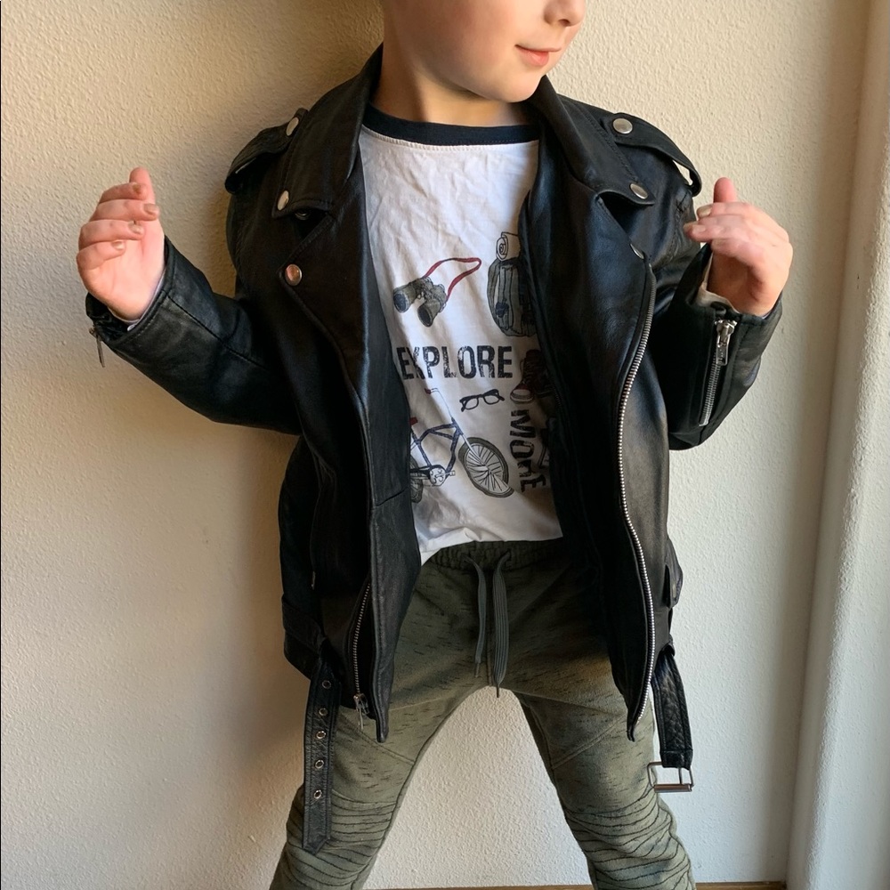 Vintage Kids Genuine Leather Moto Jacket
